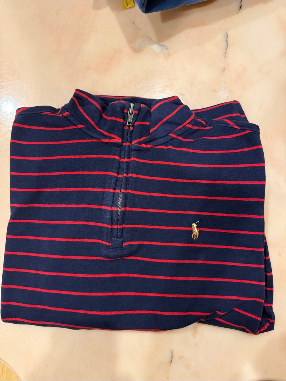 Polo by Ralph Lauren Navy with Red Stripes Half-Zip Sweater